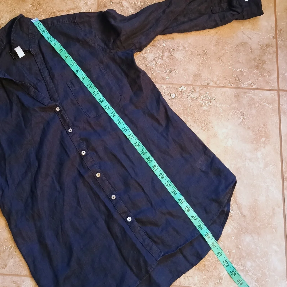 Women's Sigrid Olsen 100% Linen Navy Blue Long Sleeve Shirt Size Small - Picture 11 of 11